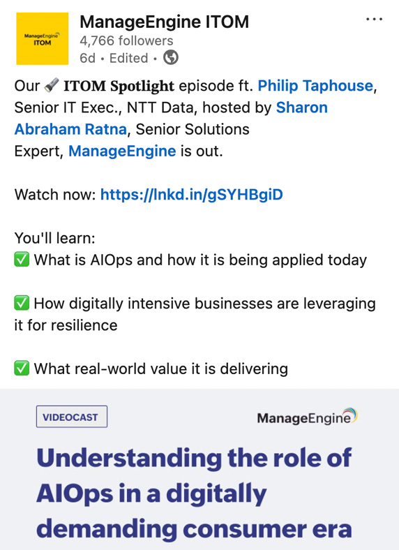 ManageEngine ITOM - LinkedIn