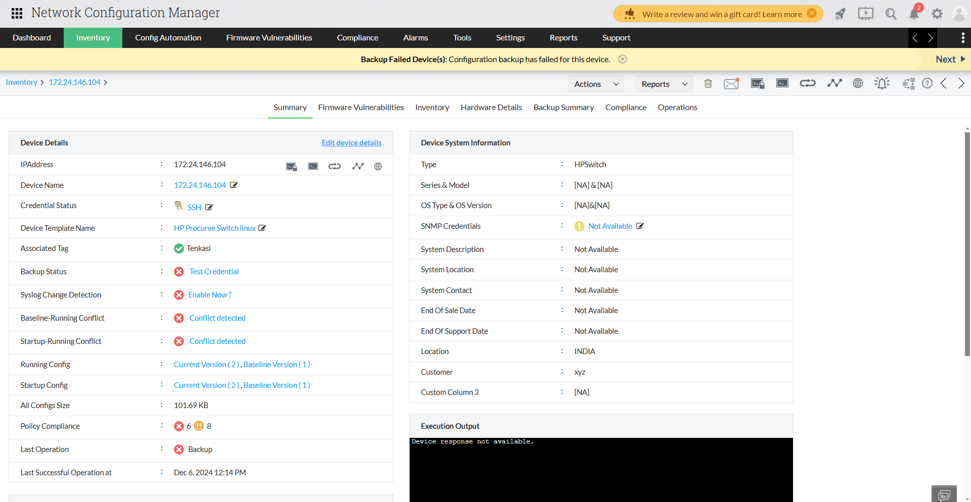 Network disaster recovery due to lossofconfigurationchanges - ManageEngine NCM