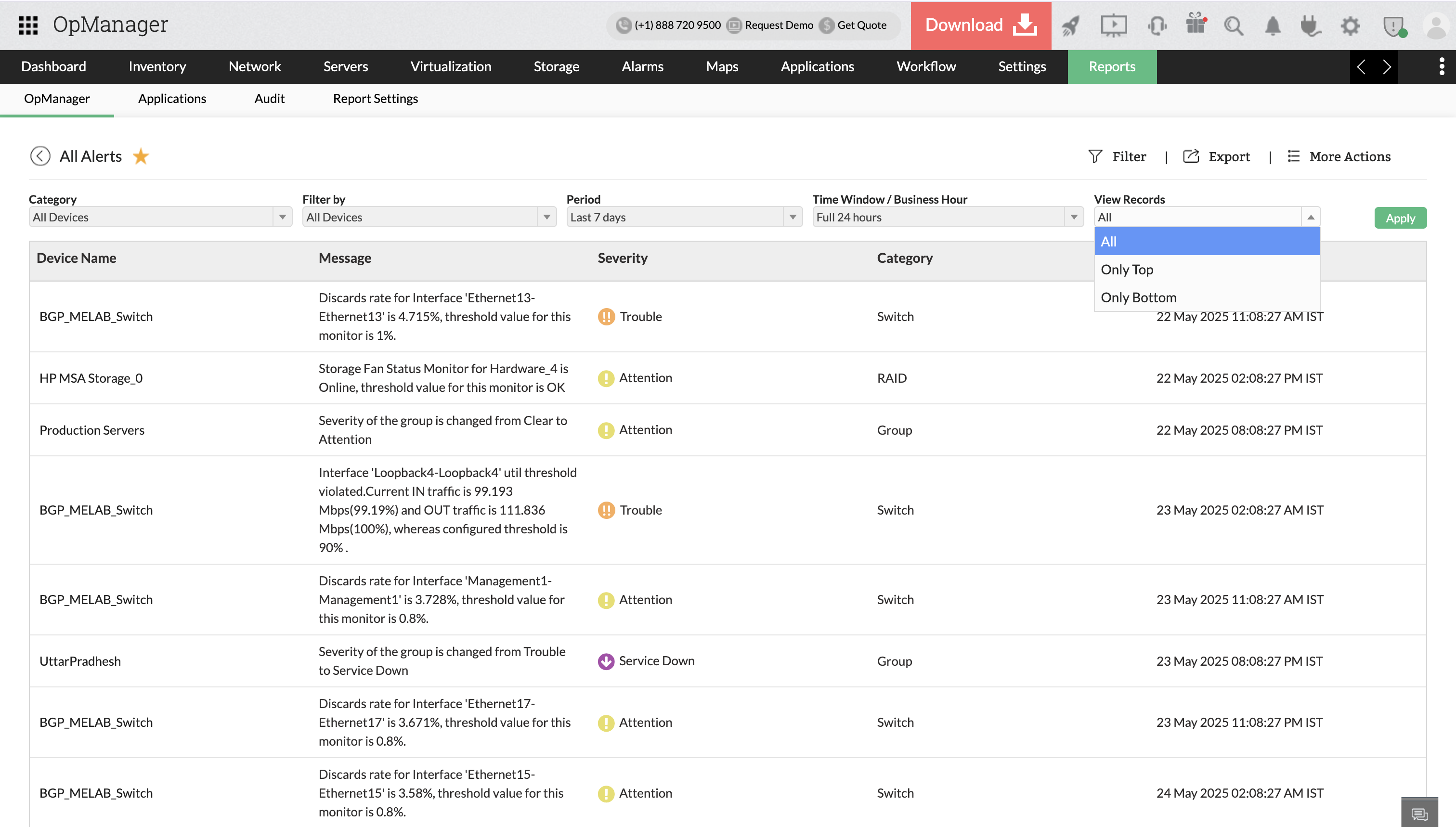 Filter by Report- OpManager