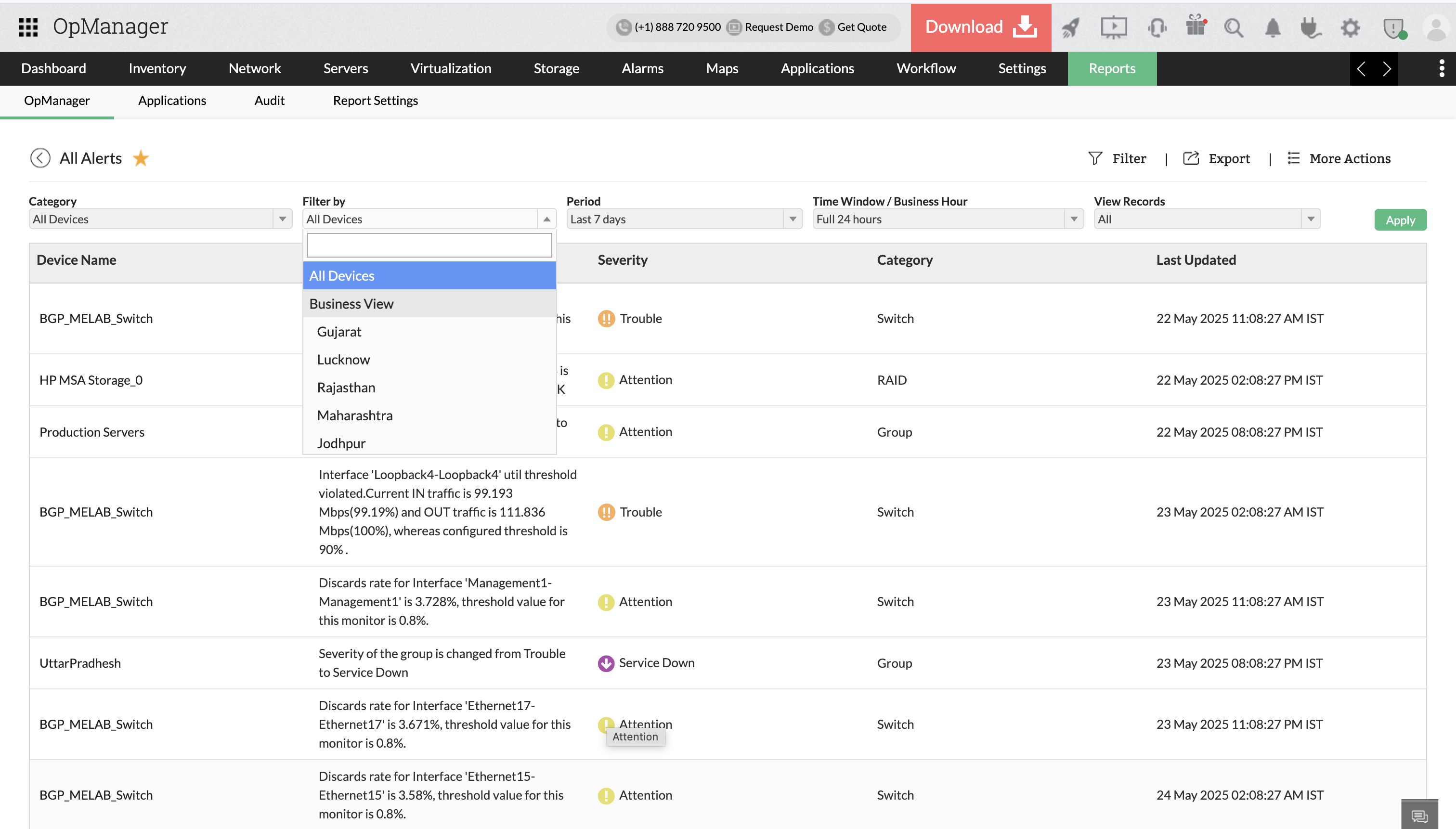 Filter by Report- OpManager