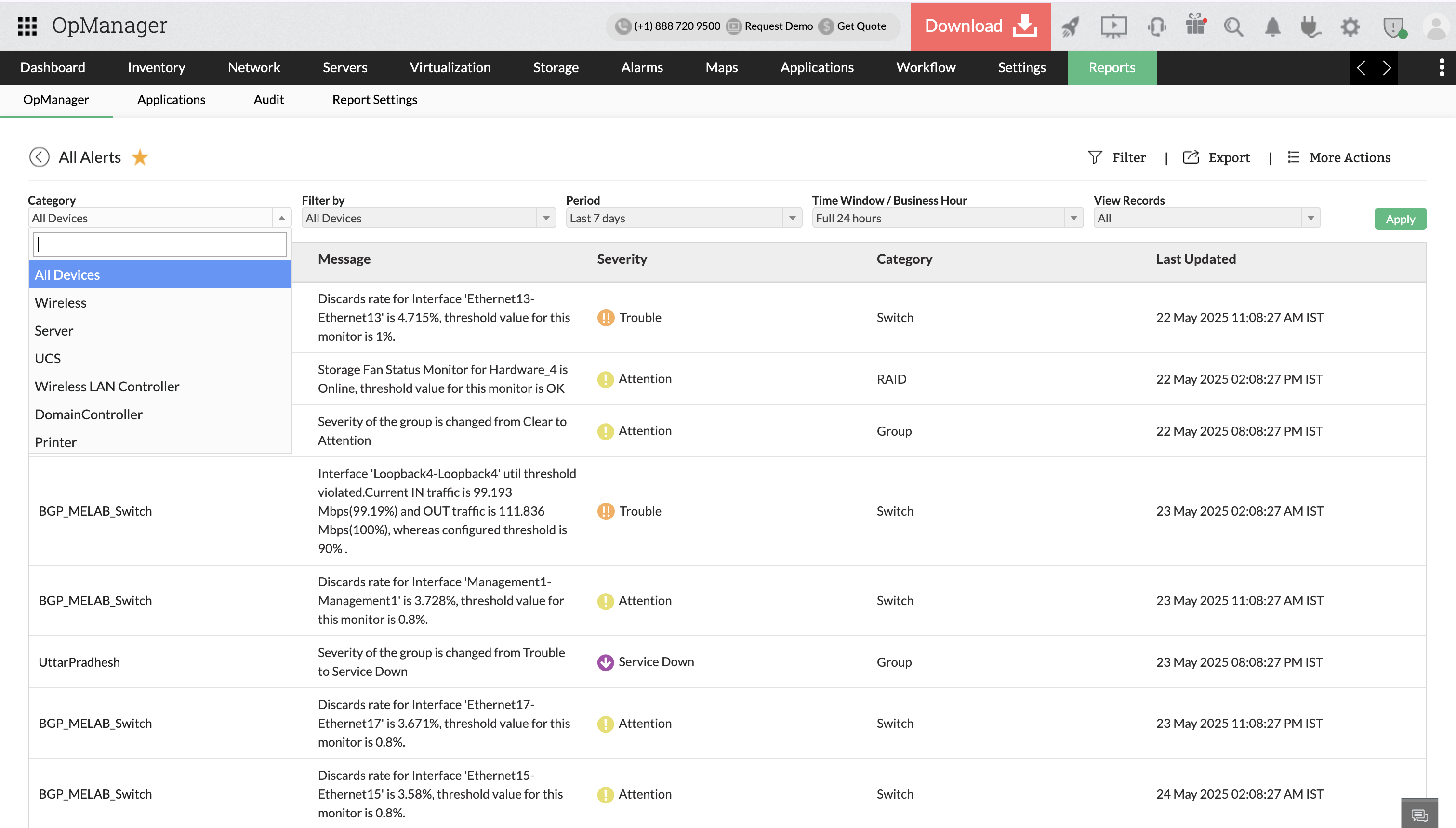Filter by Report- OpManager