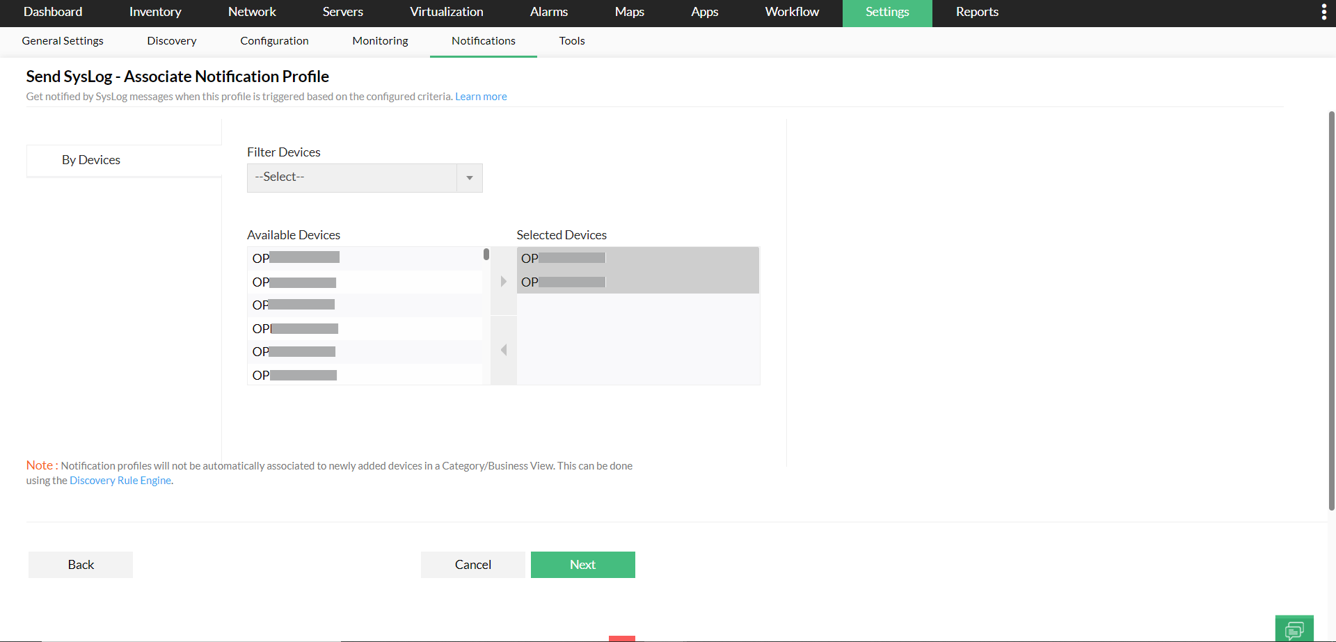 Syslog notification profile in OpManager