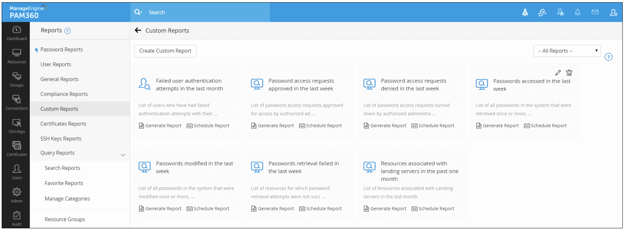 Custom reports on PAM360