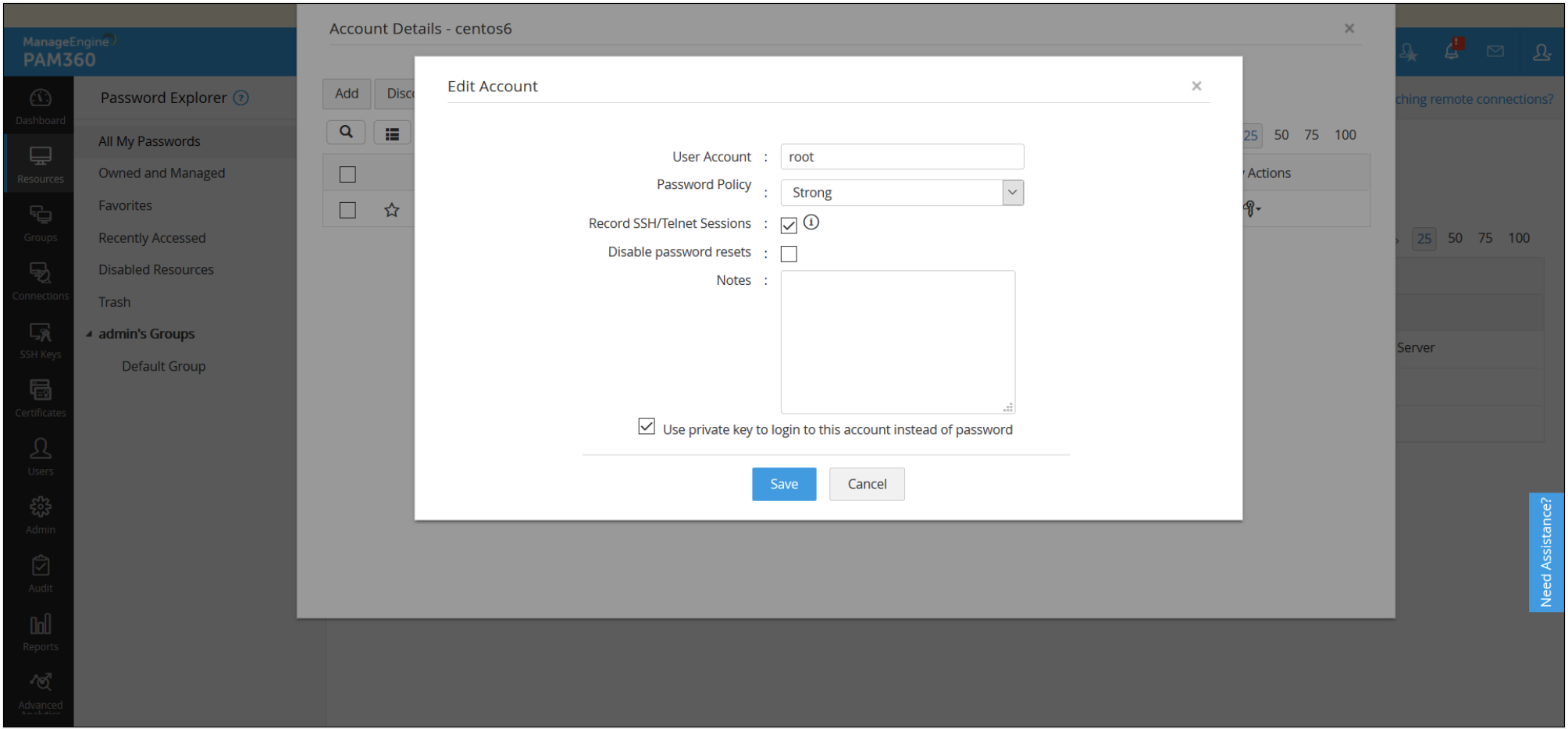 Password less remote connections to ssh endpoints - PAM360