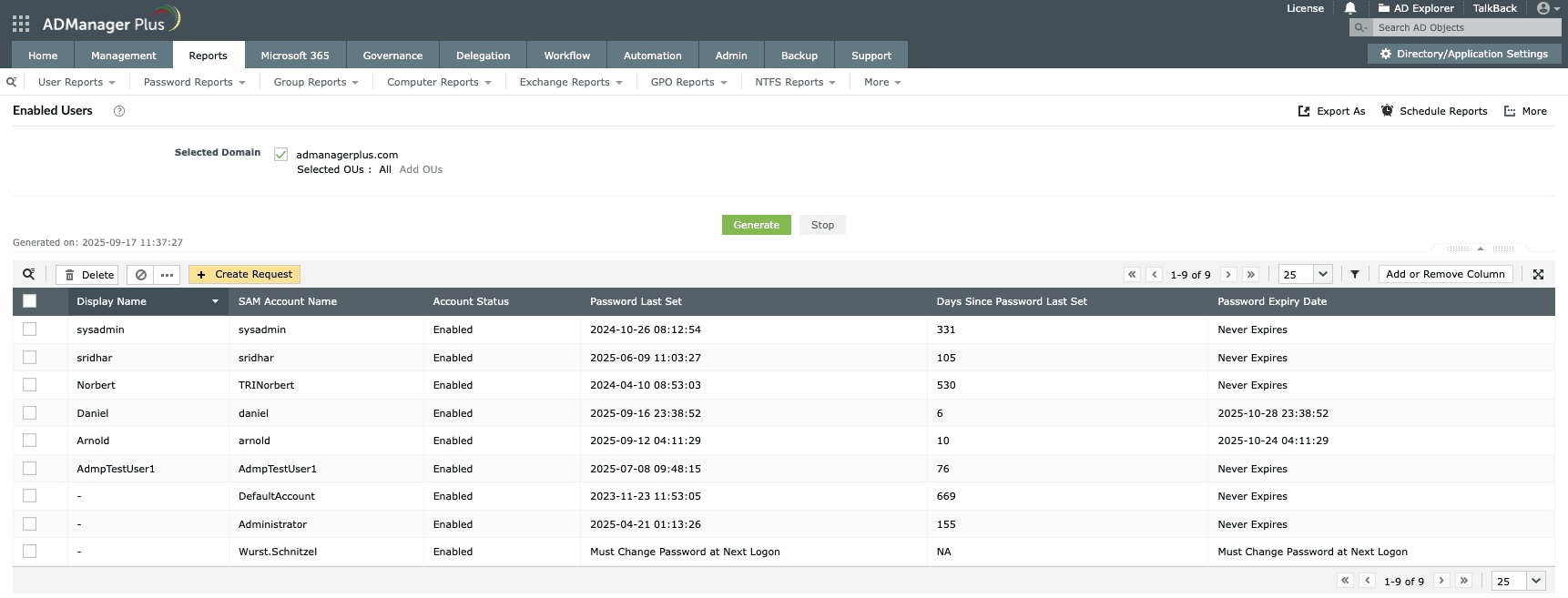 Enabled Users report