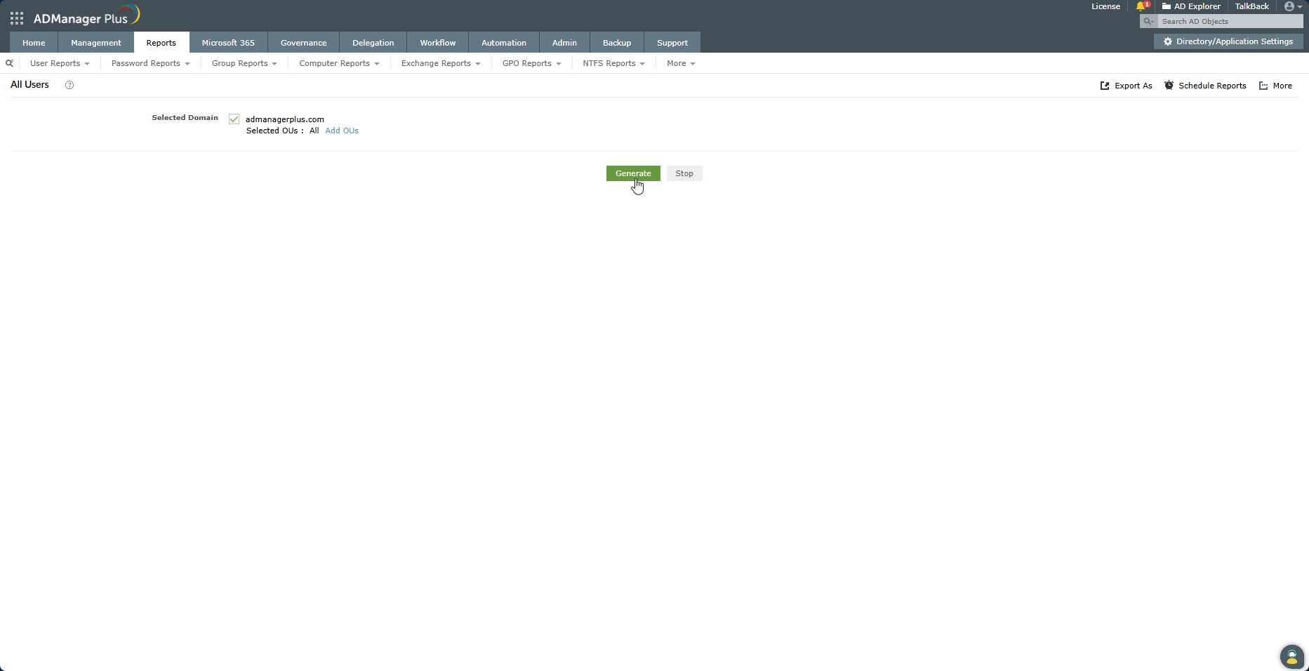 Generate and export Active Directory reports