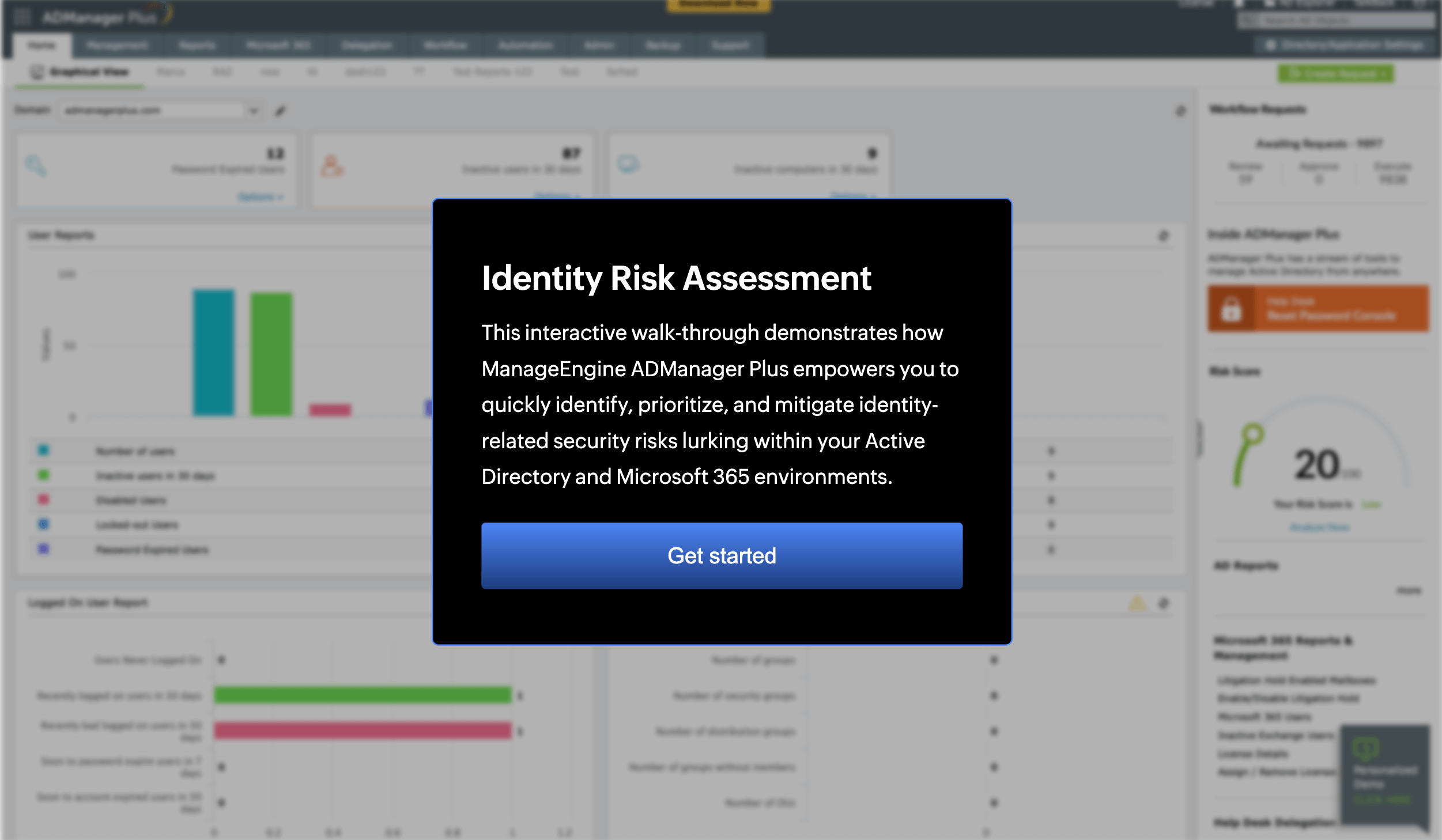 Identity risk assessment in ADManager Plus