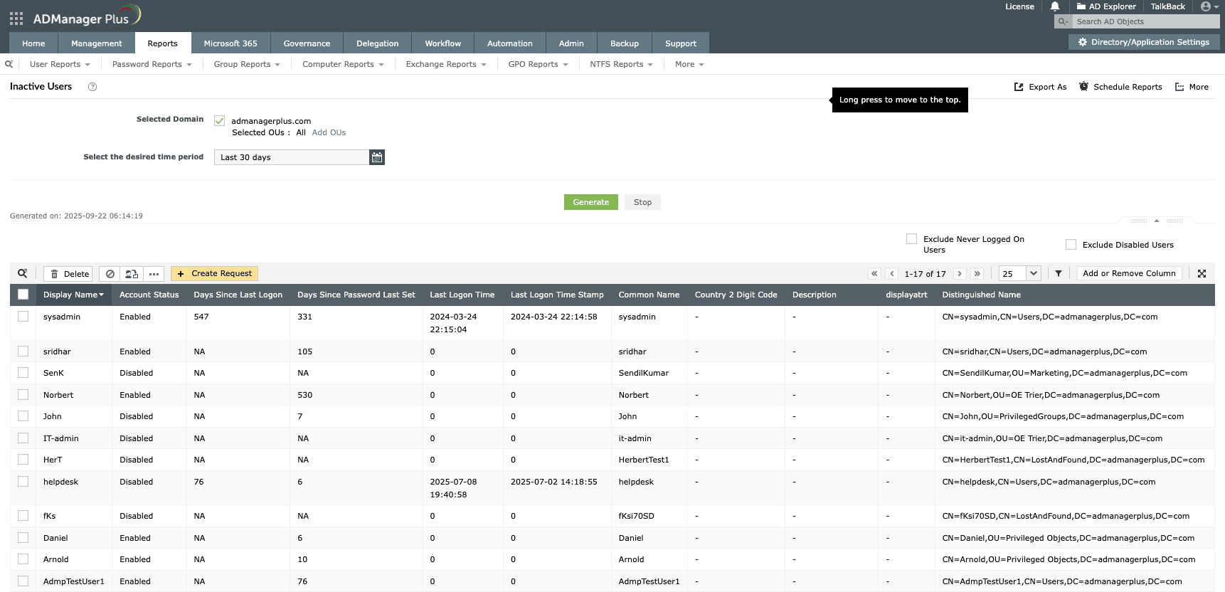 Inactive Users report