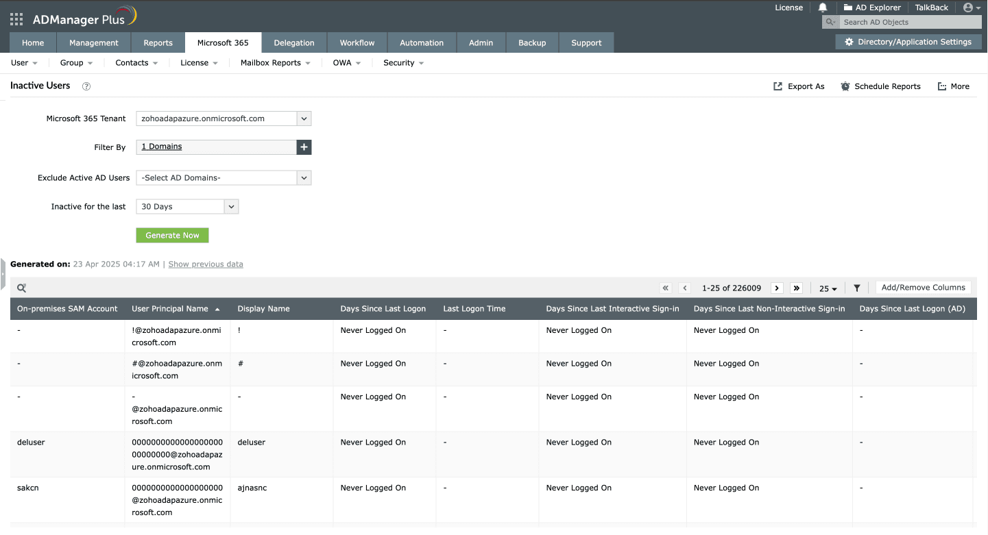 Inactive Users report