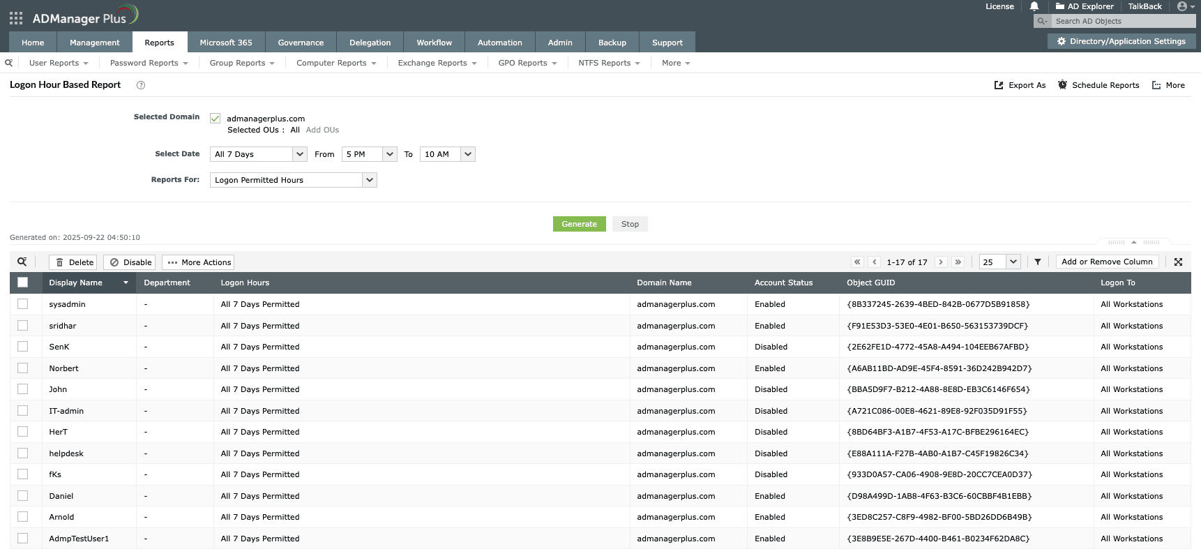 Logon Hour Based report