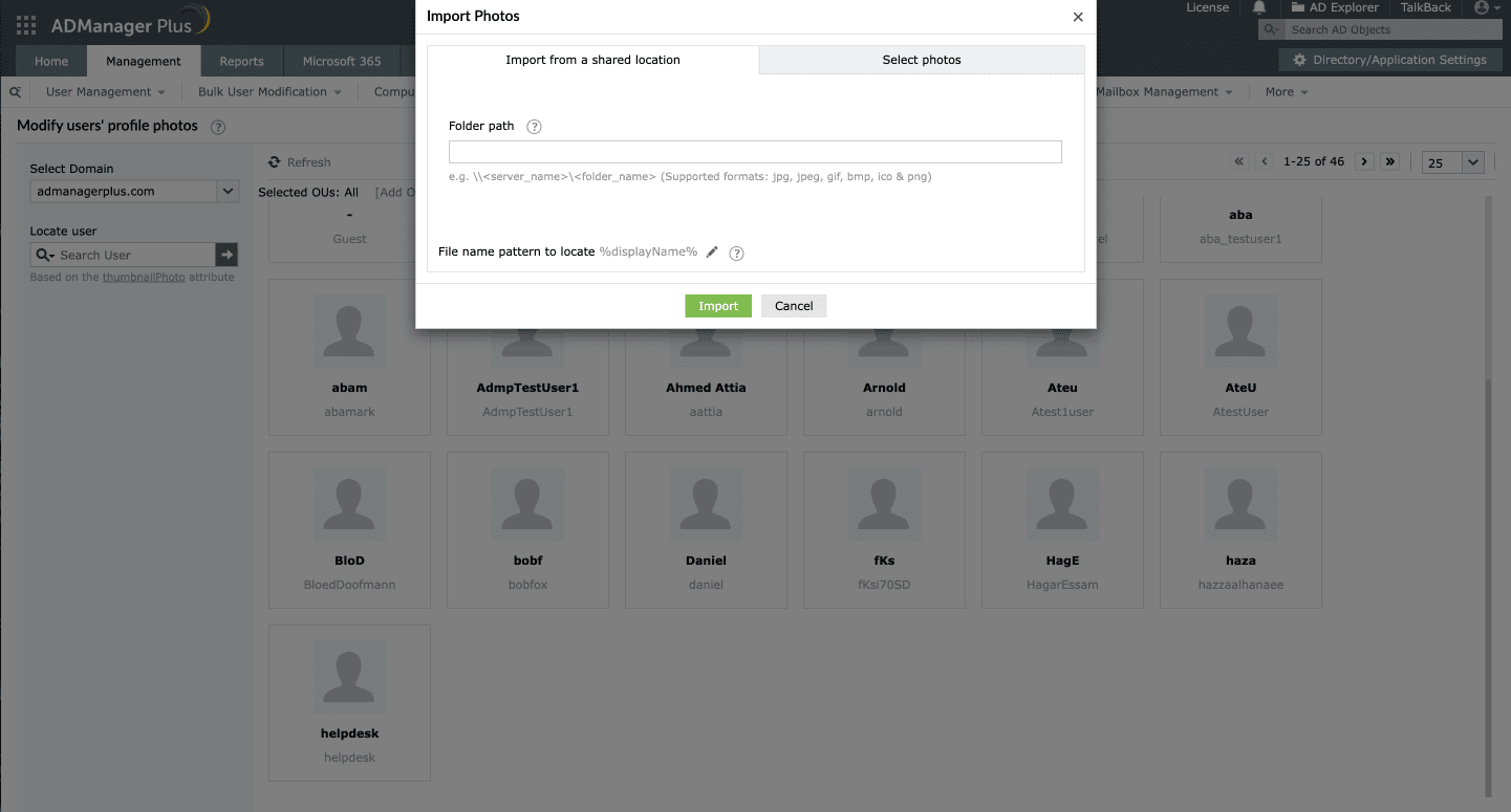 Manage photos of multiple Active Directory users at once using ADManager Plus. 