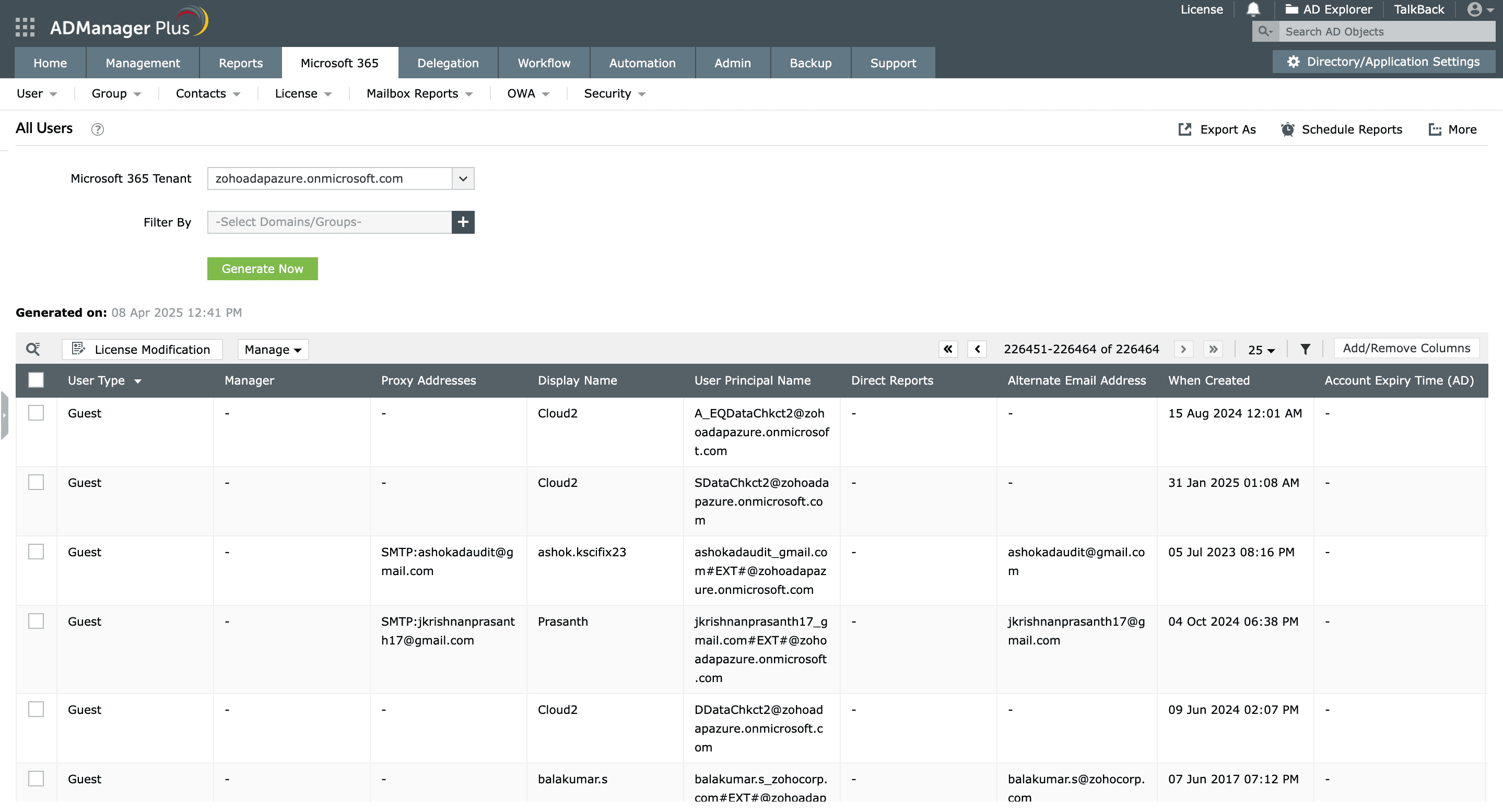 Microsoft 365 Users report
