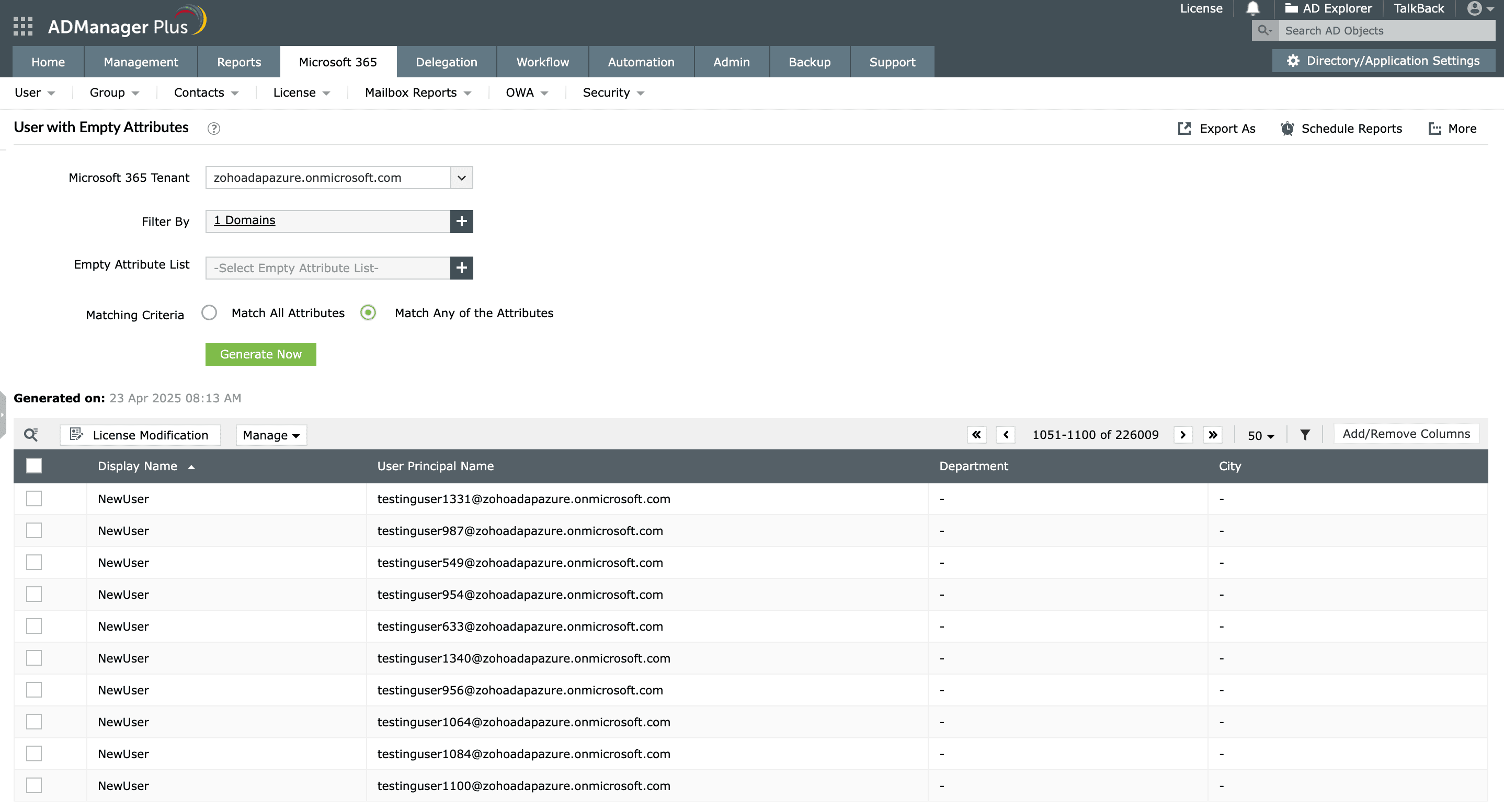 Users with Empty Attributes report