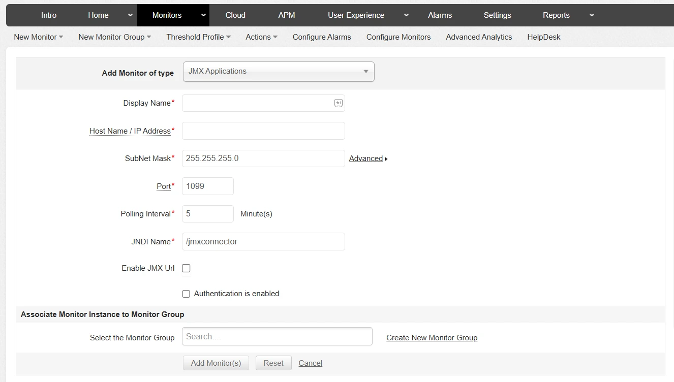 Add JMX Monitor - ManageEngine Applications Manager