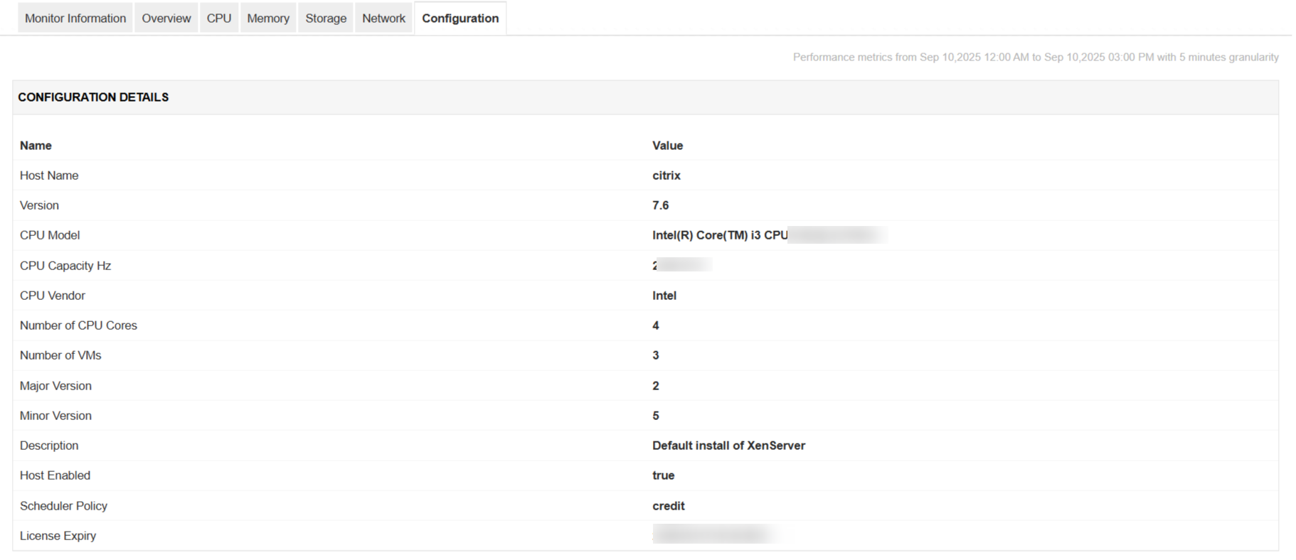 Citrix Hypervisor Monitoring Configuration tab