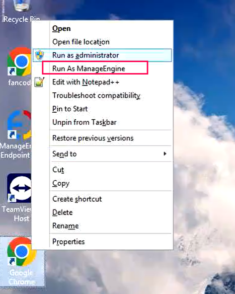 Run as ManageEngine option