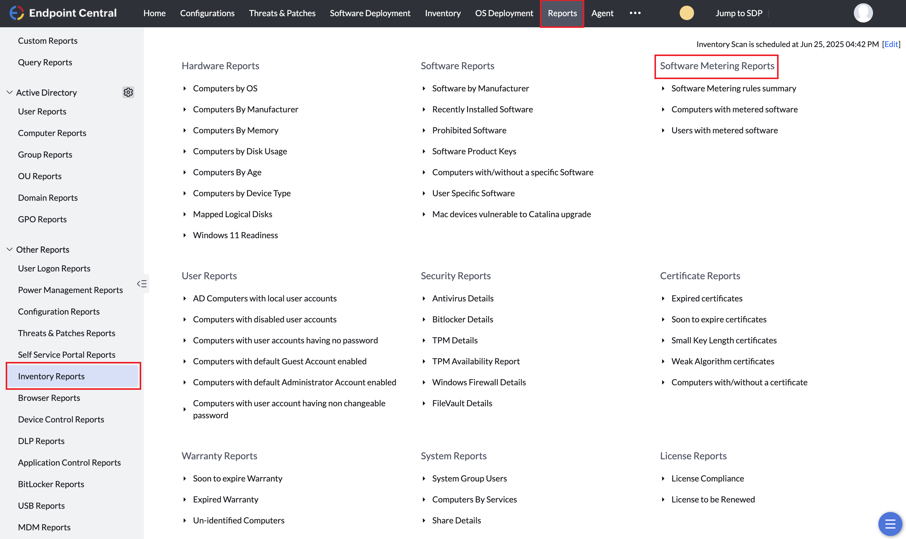 Reports Navigations for Software Metering Mac