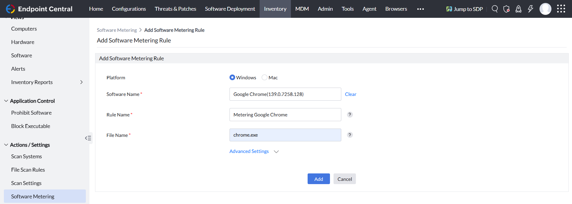 Software Metering Windows