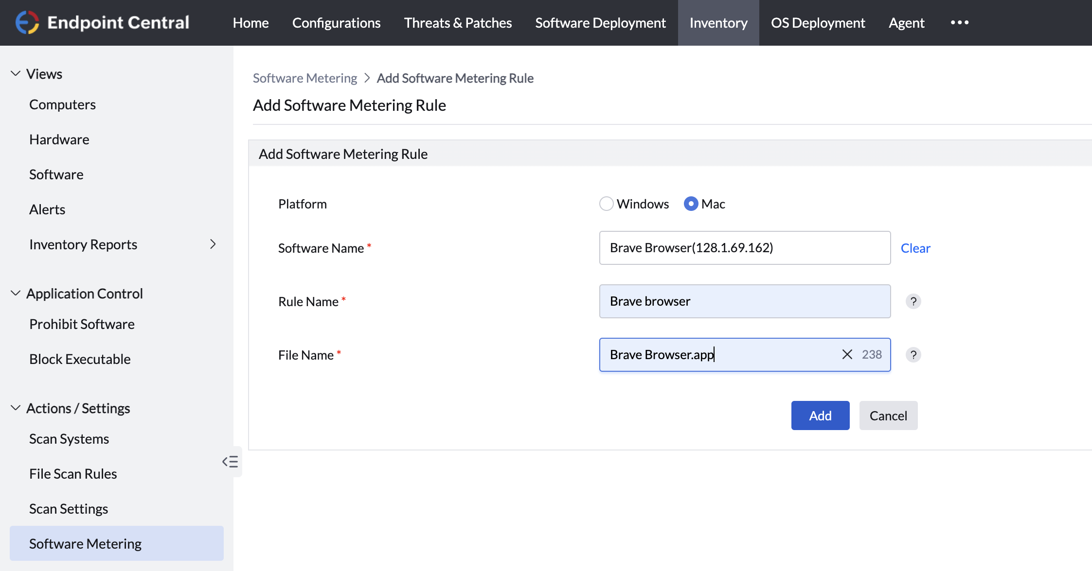 Software Metering Mac Console View