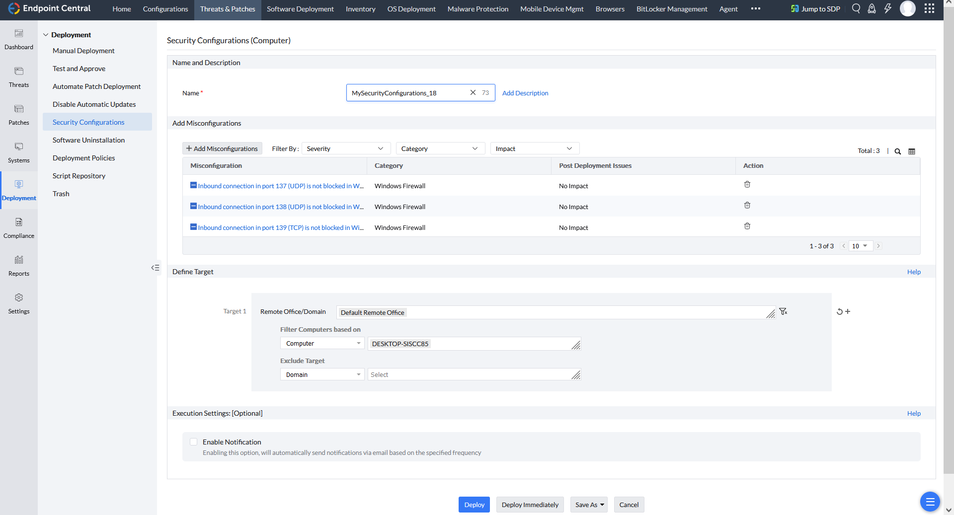 System Configurations Window