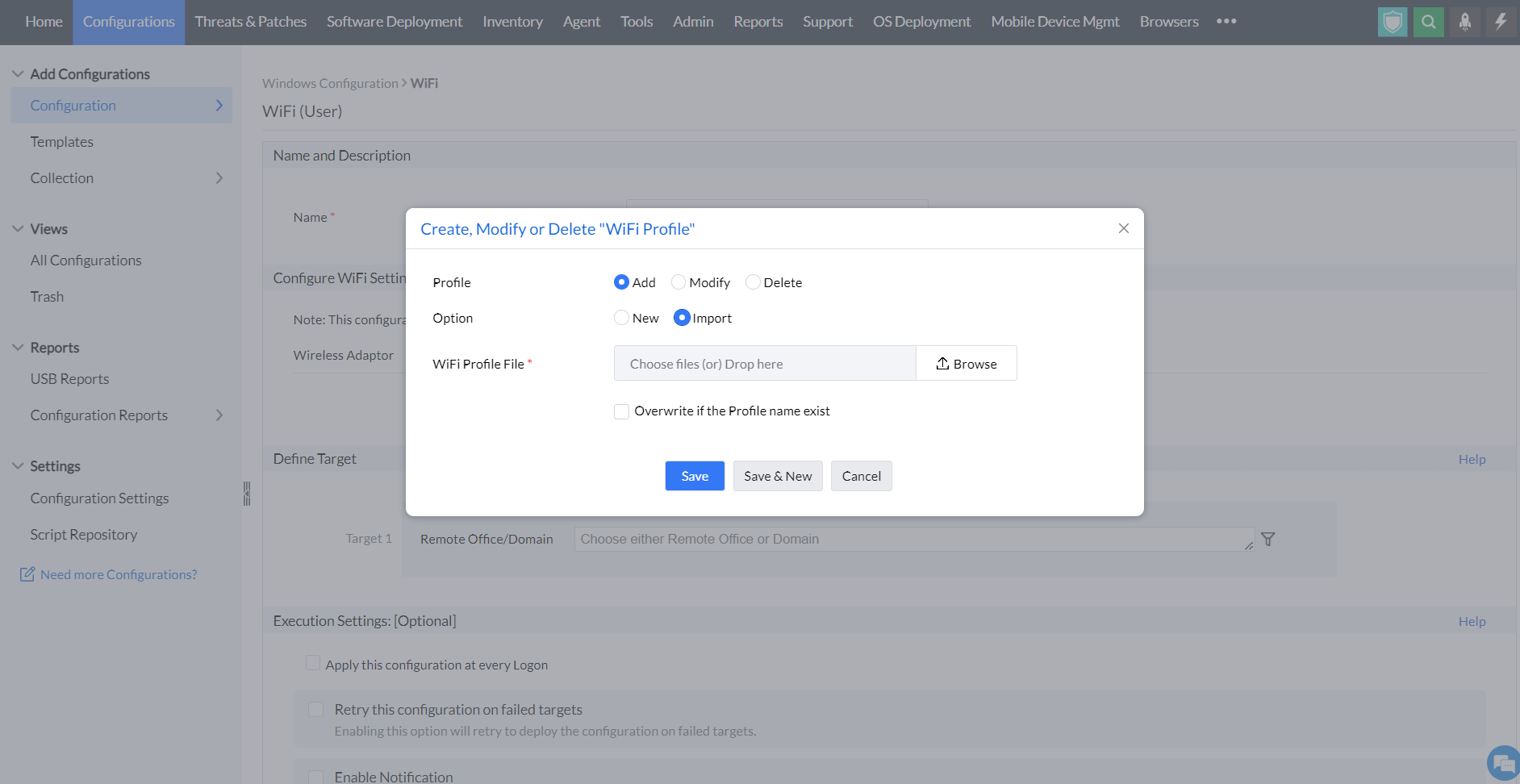 importing wifi in endpoint central