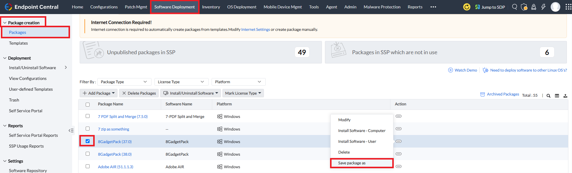 Windows save as package