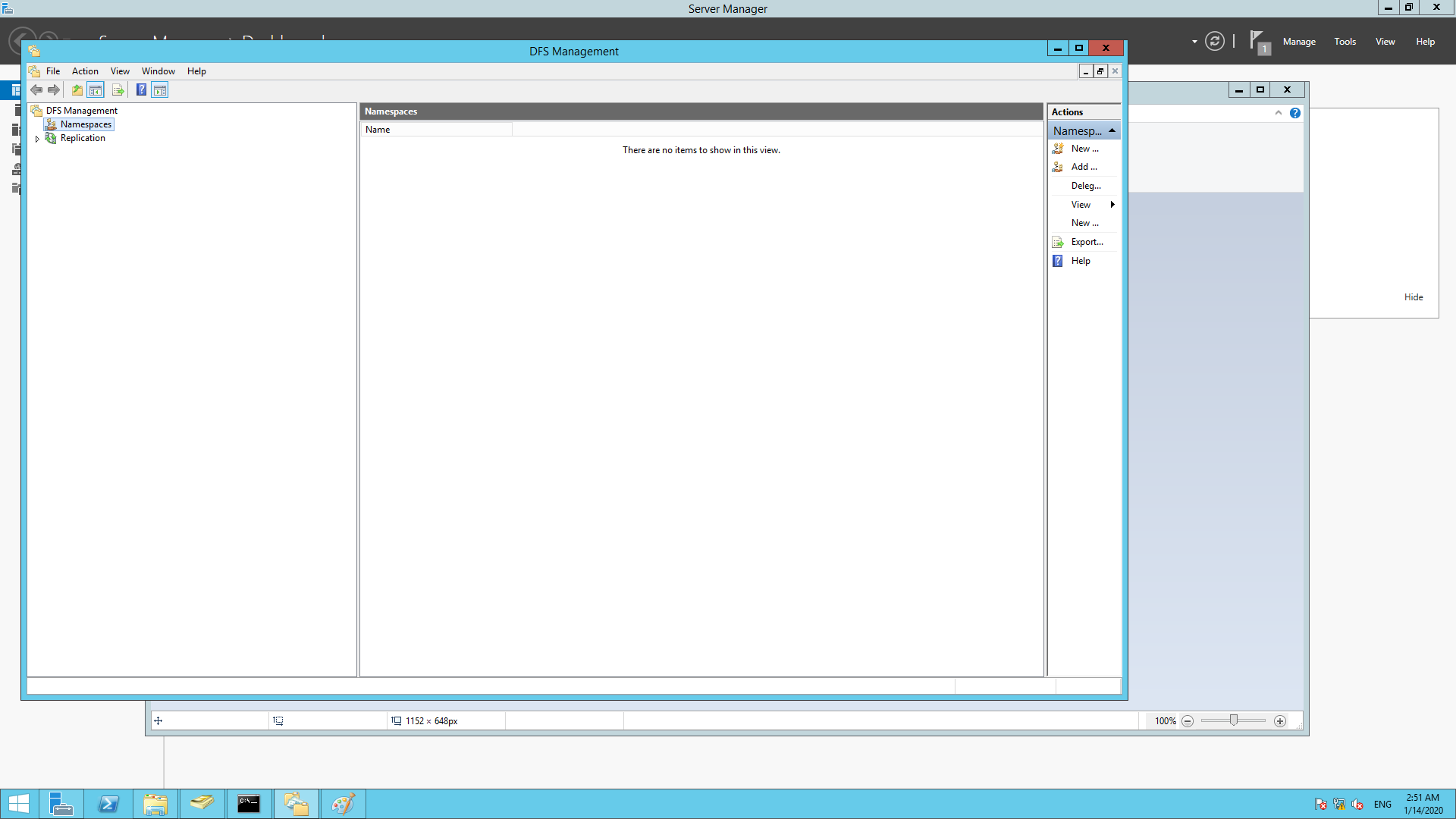 Navigating to Namespaces under DFS Management.