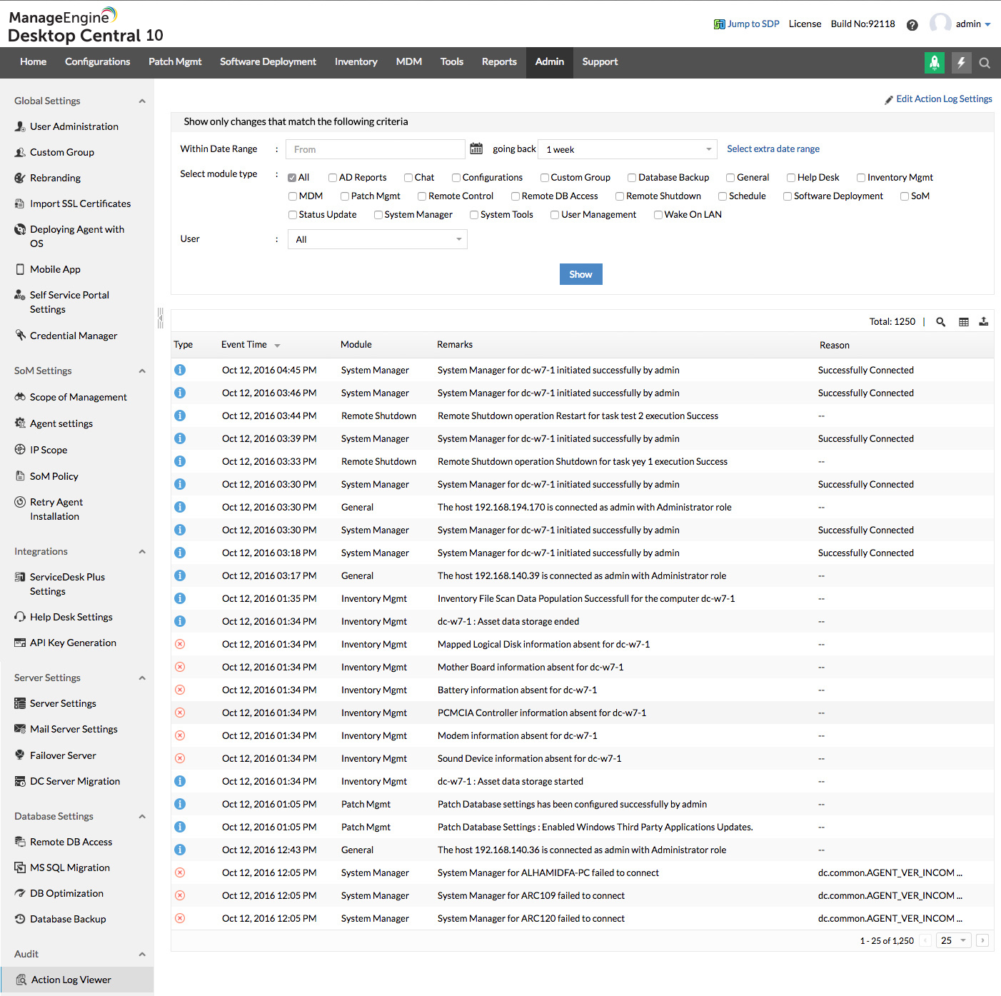 Action Log Viewer Settings