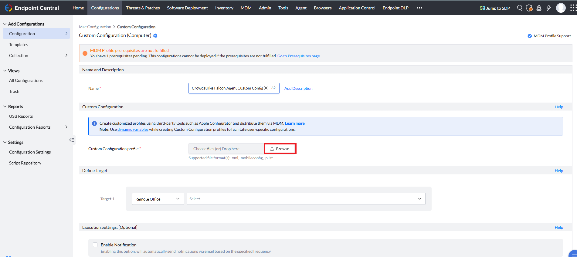 Mac Custom Configuration Console view
