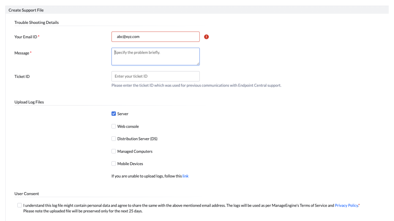 upload har logs for support