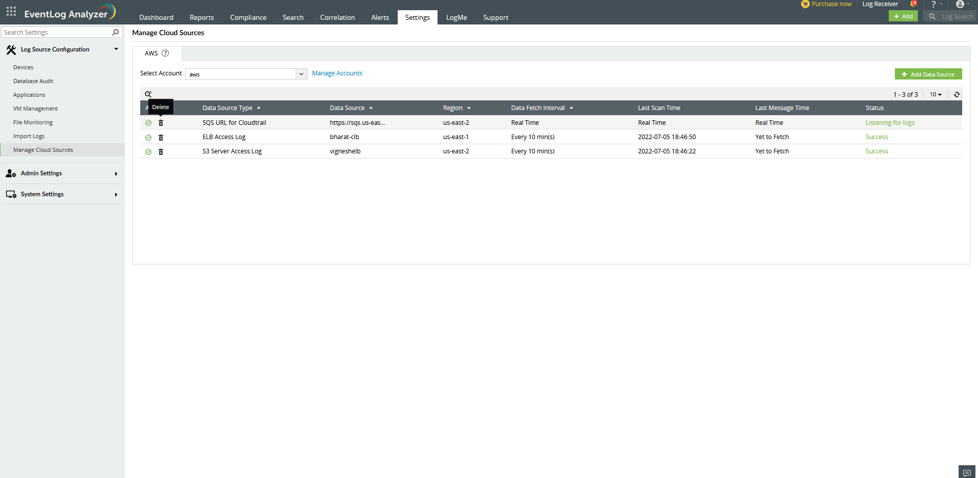 Manage Cloud Sources