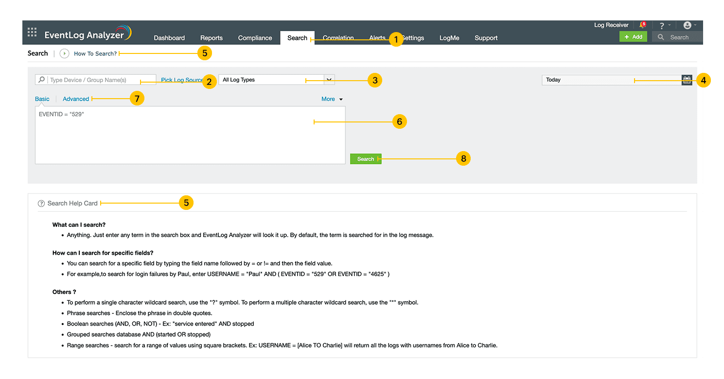 Log Search in EventLog Analyzer