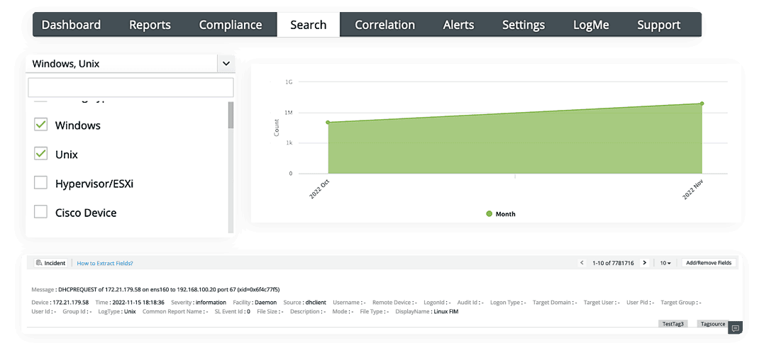 Conduct log forensic analysis using a powerful log search feature