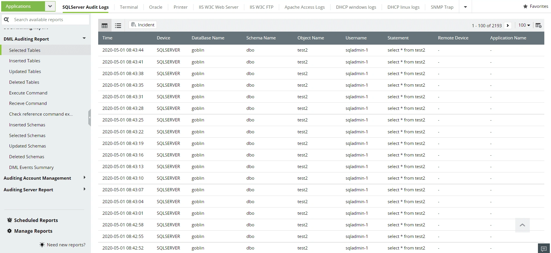 >Manage database logs