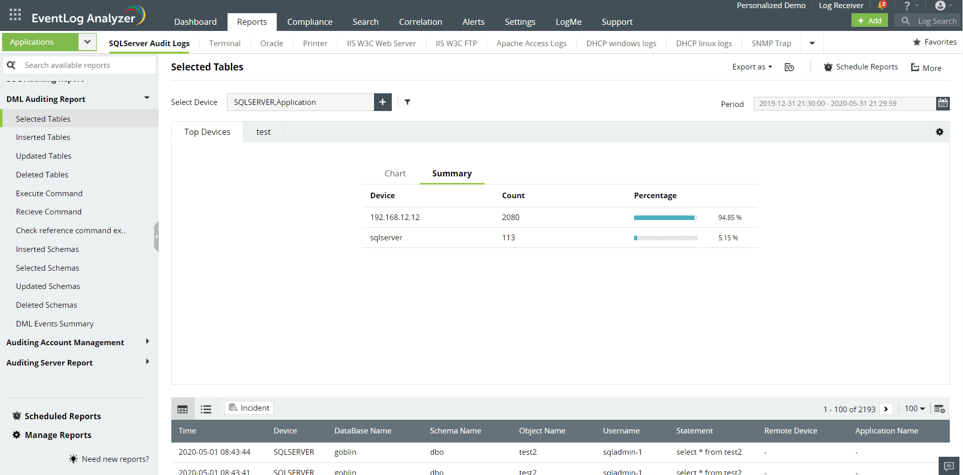 >Manage database logs