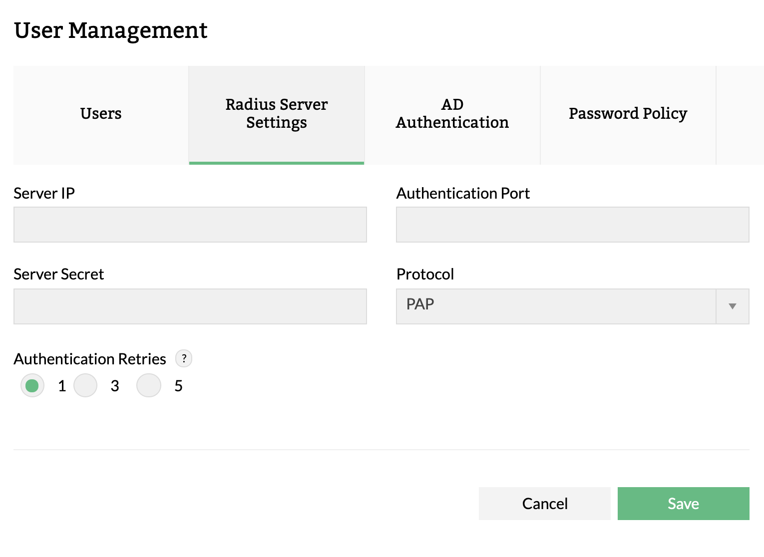 Radius Server settings