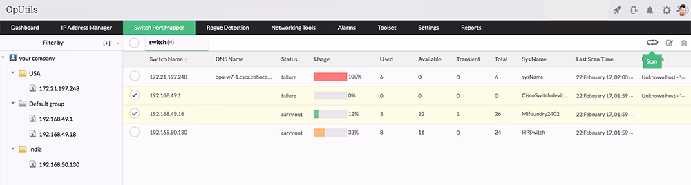 Switch Port Mapping - ManageEngine OpUtils