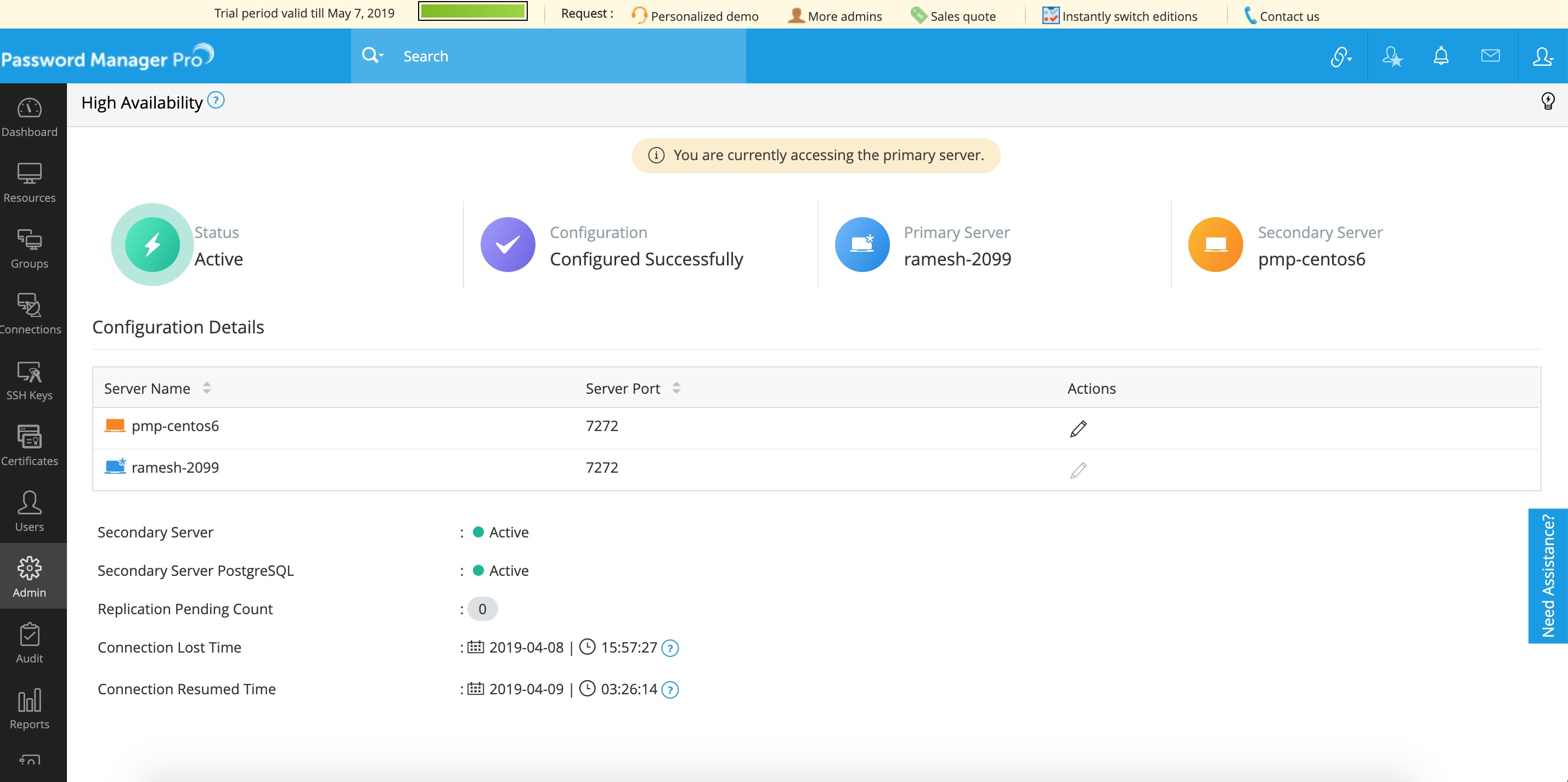 High Availability Console with HA configured - PostgreSQL