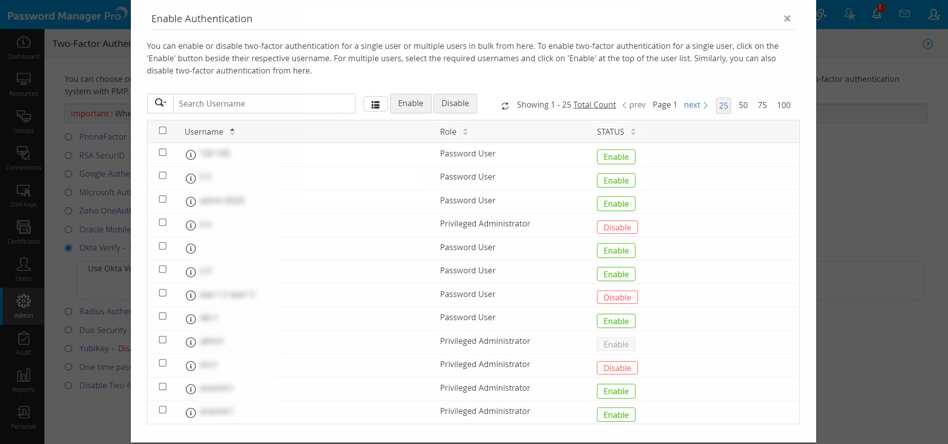 Enforcing two-factor authentication for the required users.