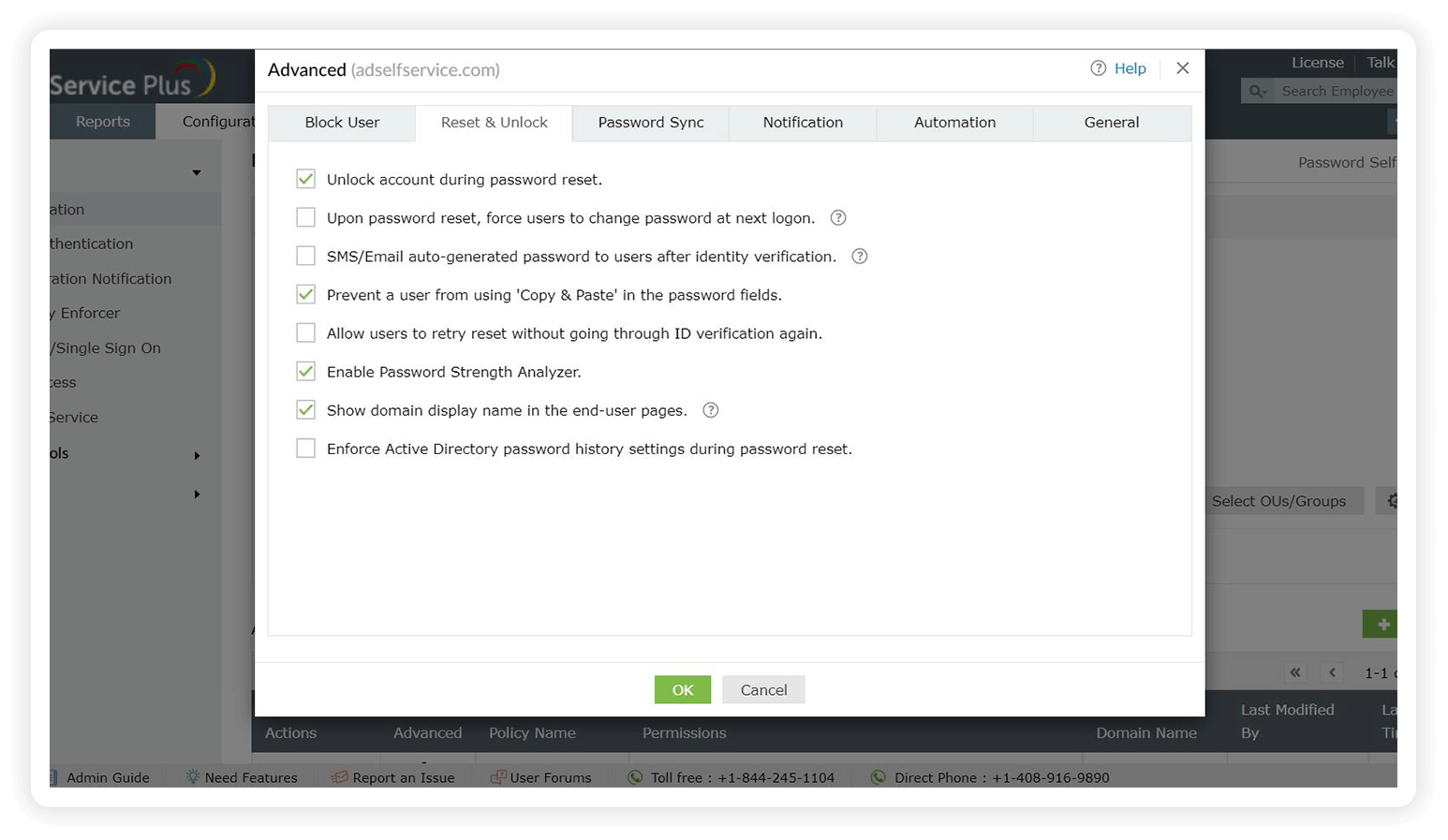An access policy configuration showing identity verification limits and password reset restrictions for NIST compliance.