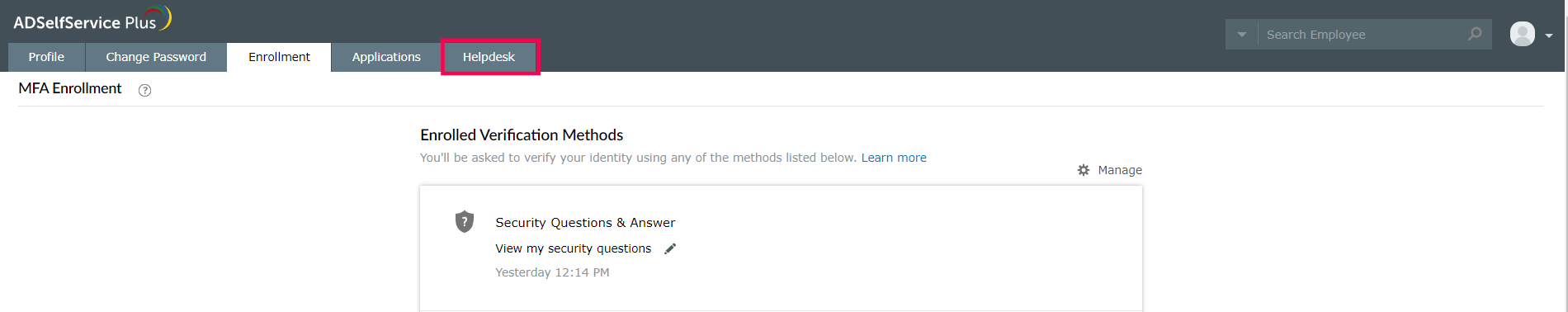 ADSelfService Plus&rsquo;s self-service portal after integrating it with ServiceDesk Plus