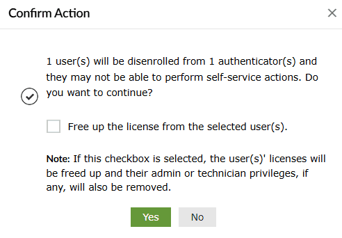Confirm action dialog box