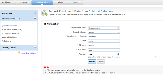 Connection configuration
