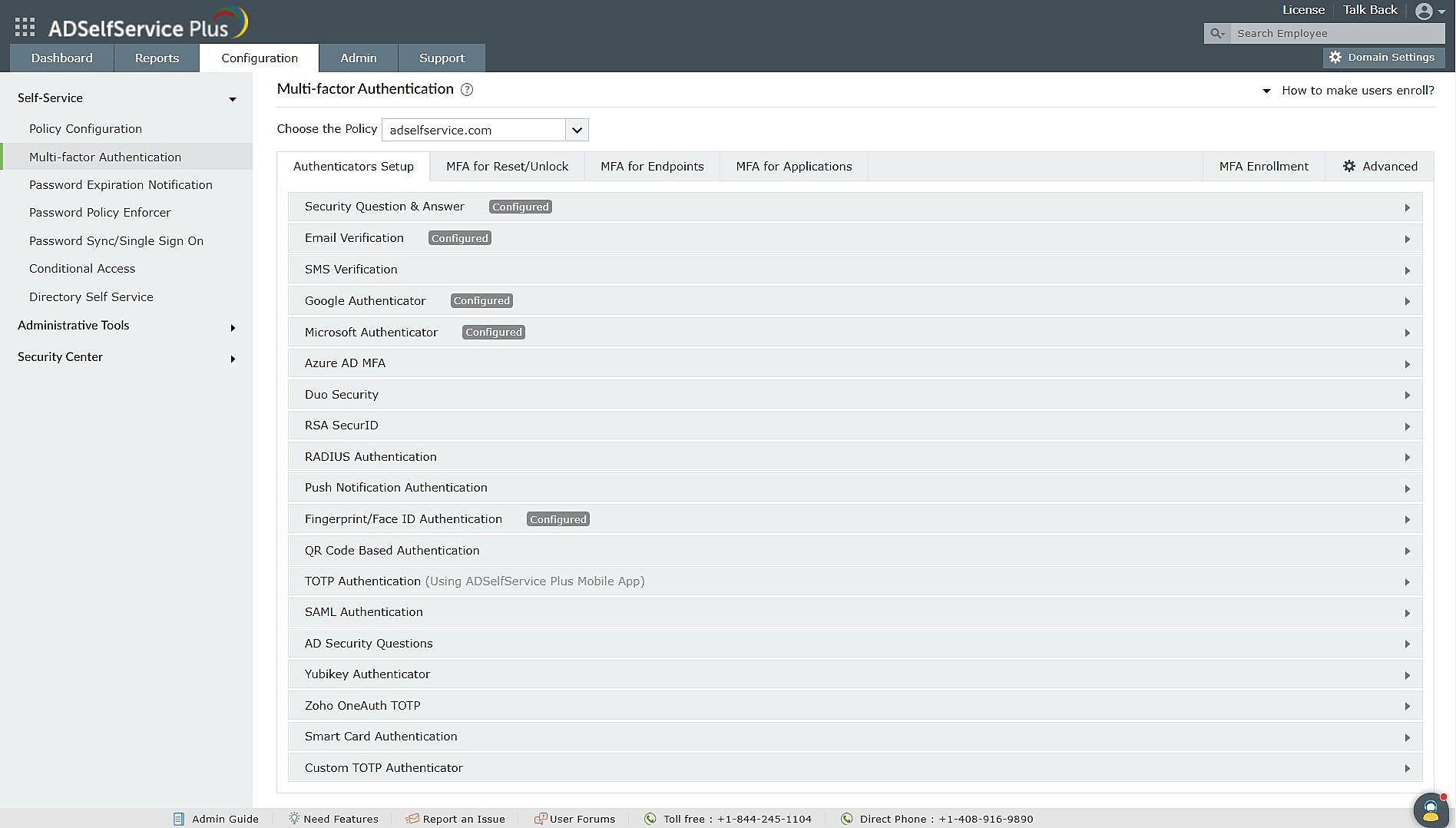 MFA configuration in ADSelfService Plus for achieving compliance with the GDPR