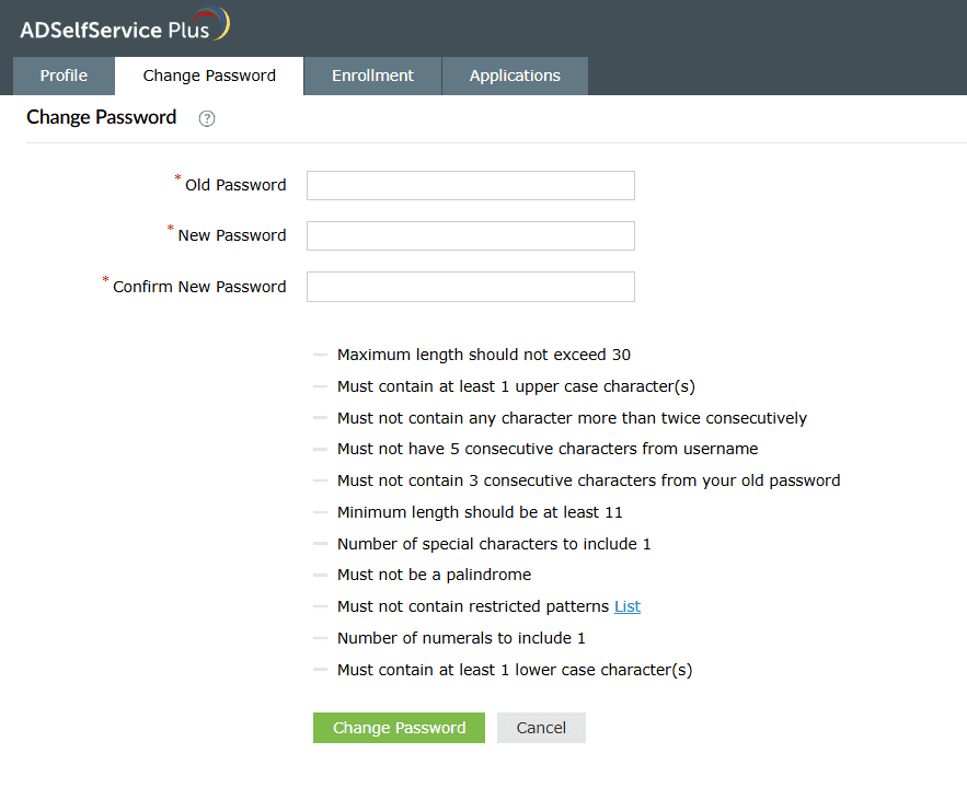 How to change an Active Directory password using ADSelfService Plus