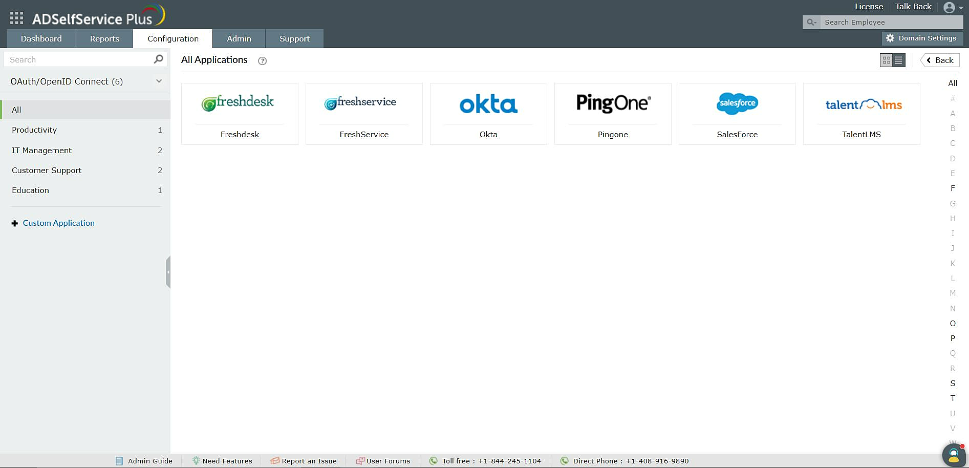 An image showing the pre-integrated OIDC applications in ADSelfService Plus