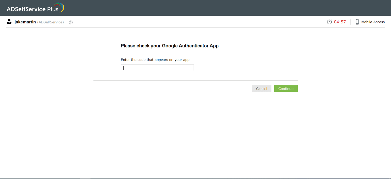 Screenshot of multi-factor authentication during SAP self-service password reset