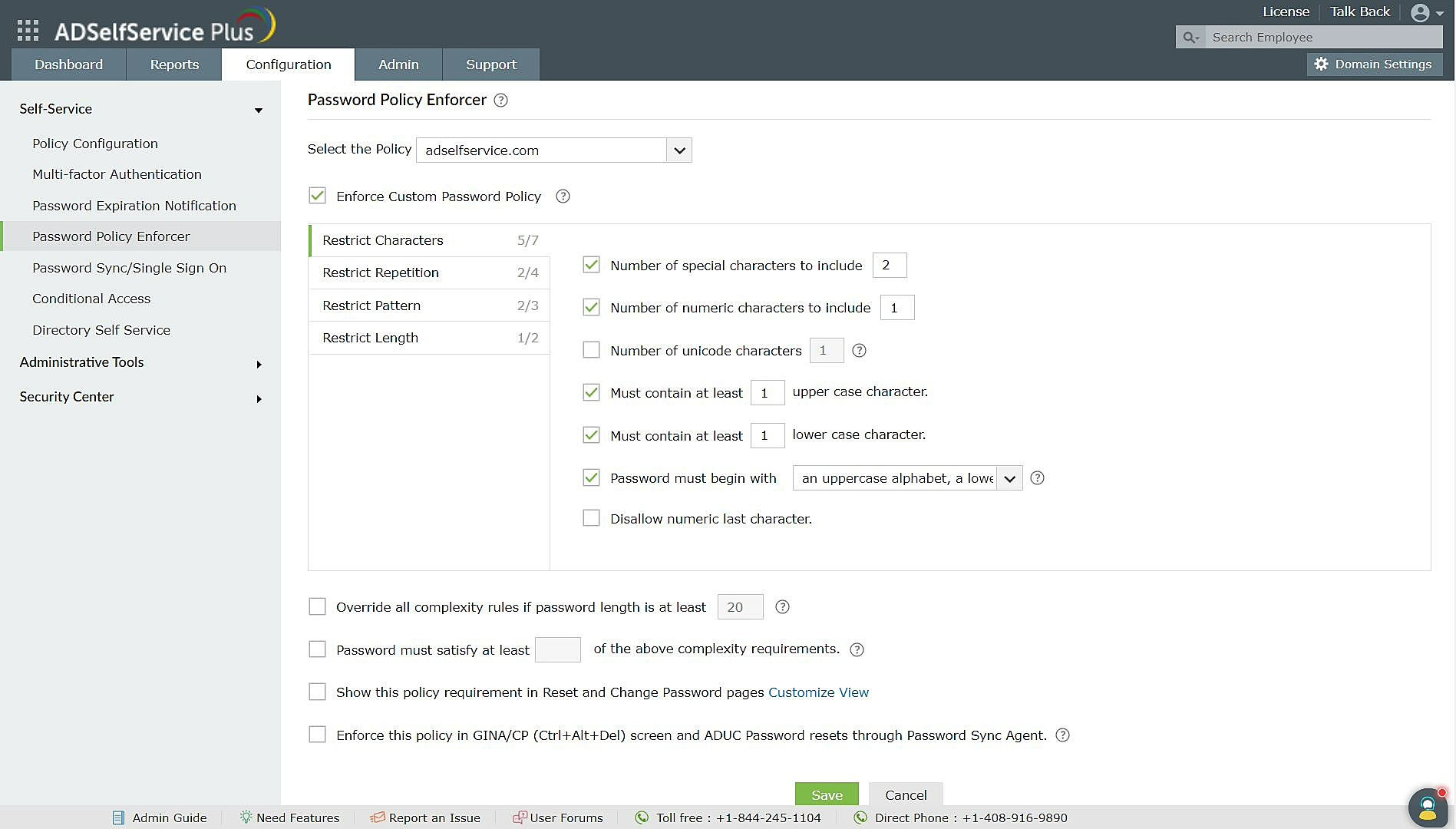 Password policy configuration in ADSelfService Plus for achieving compliance with the GDPR