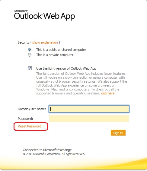 Self service password Outlook Web Access