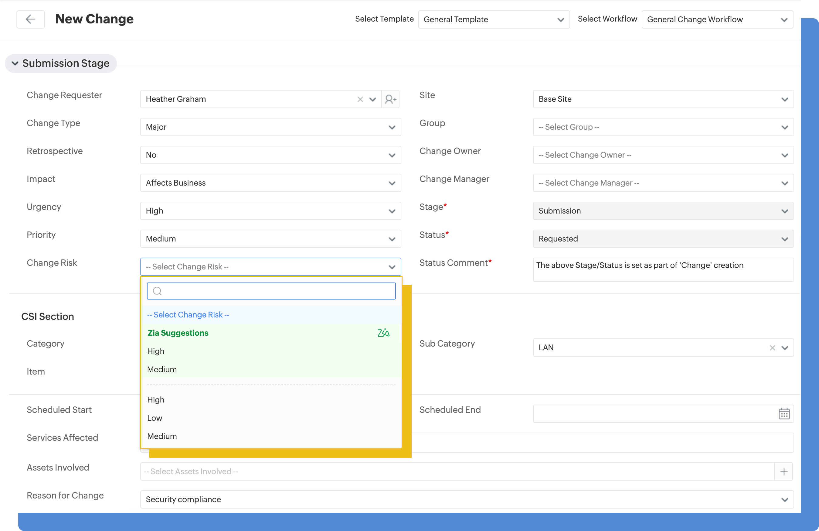 Change risk prediction
